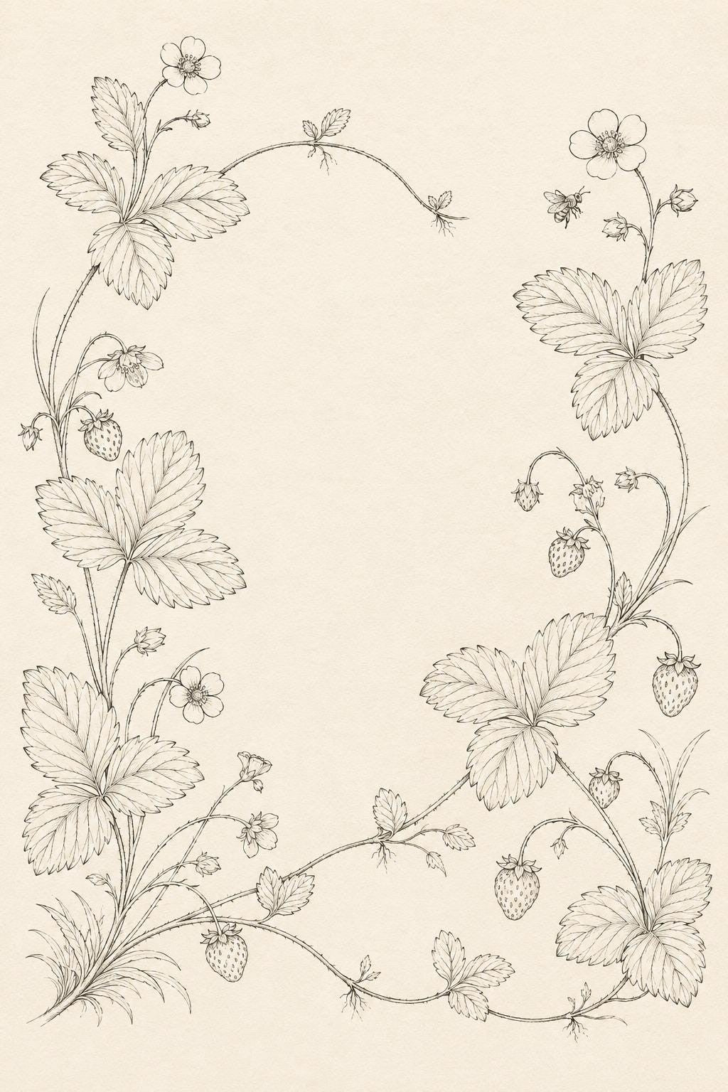 Wild Strawberry Garden transfer linework preview for the digital hand embroidery pattern and stitch guide