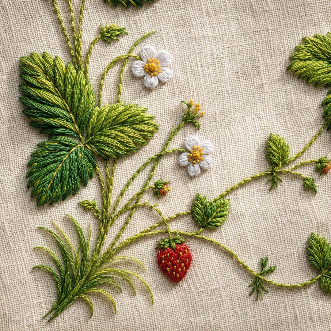 Wild Strawberry Garden essential needlework handbook for the digital hand embroidery pattern and stitch guide