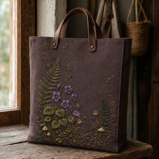 Woodland Violet Floor finished hoop hero for the digital hand embroidery pattern and stitch guide