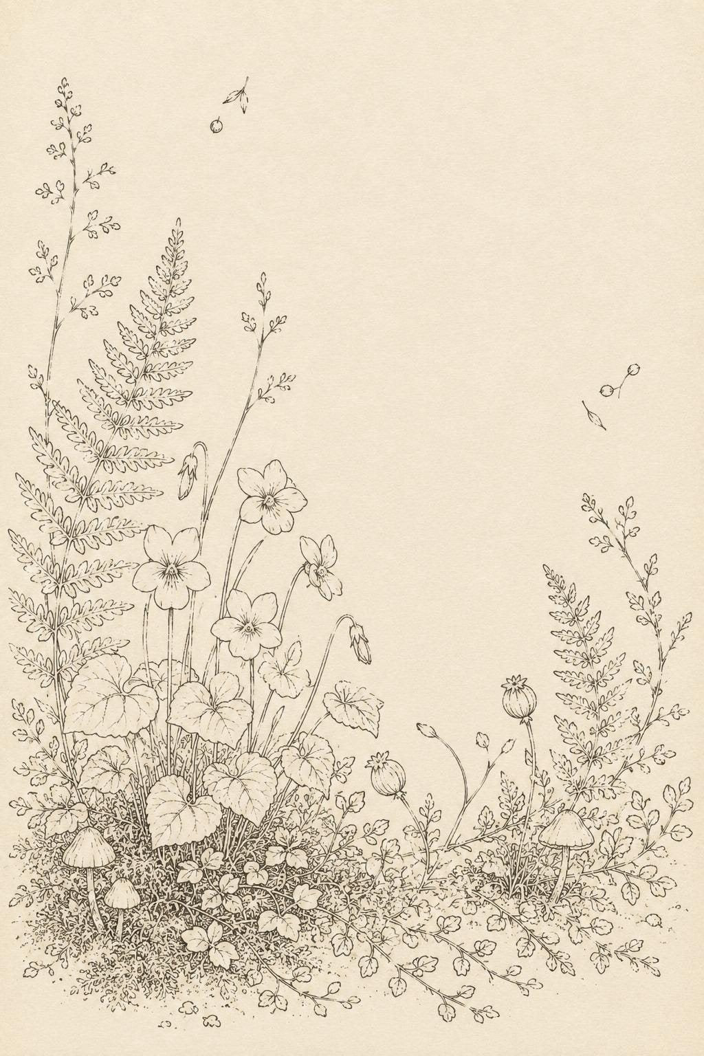 Woodland Violet Floor transfer linework preview for the digital hand embroidery pattern and stitch guide