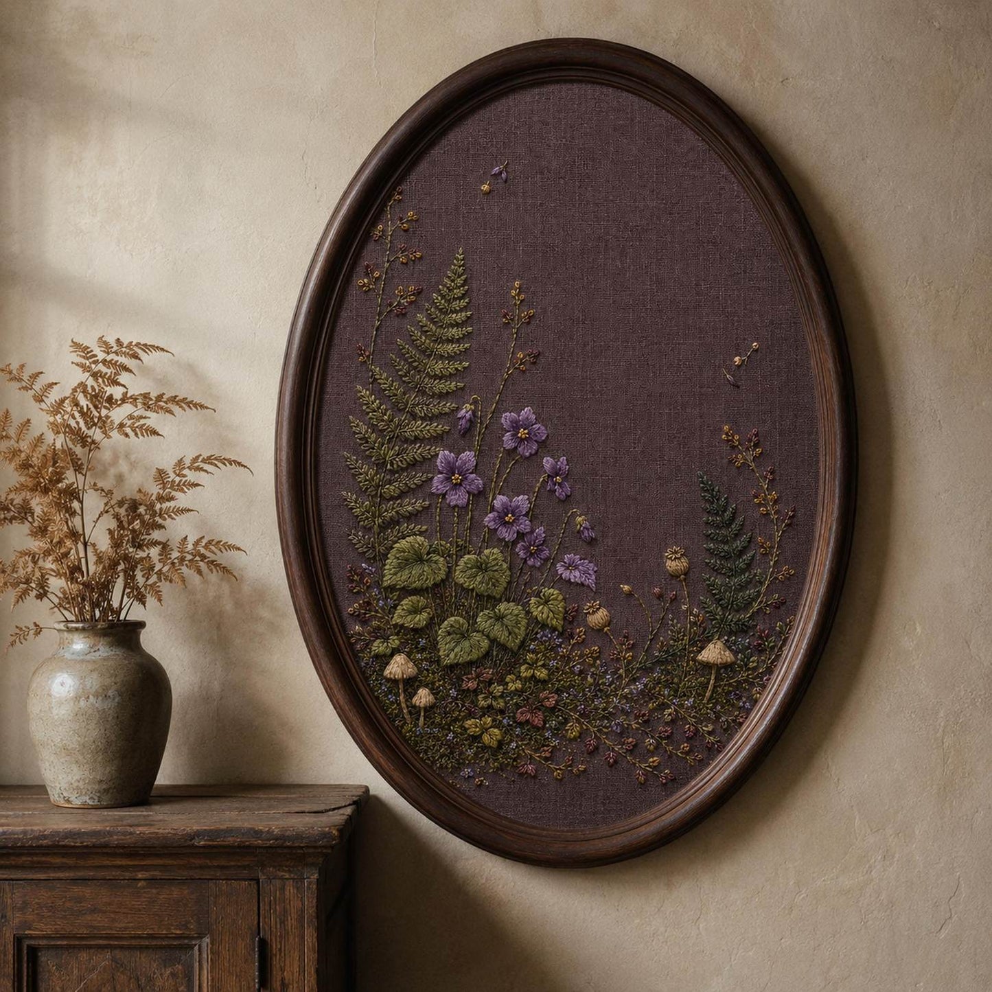 Woodland Violet Floor embroidered project idea for the digital hand embroidery pattern and stitch guide