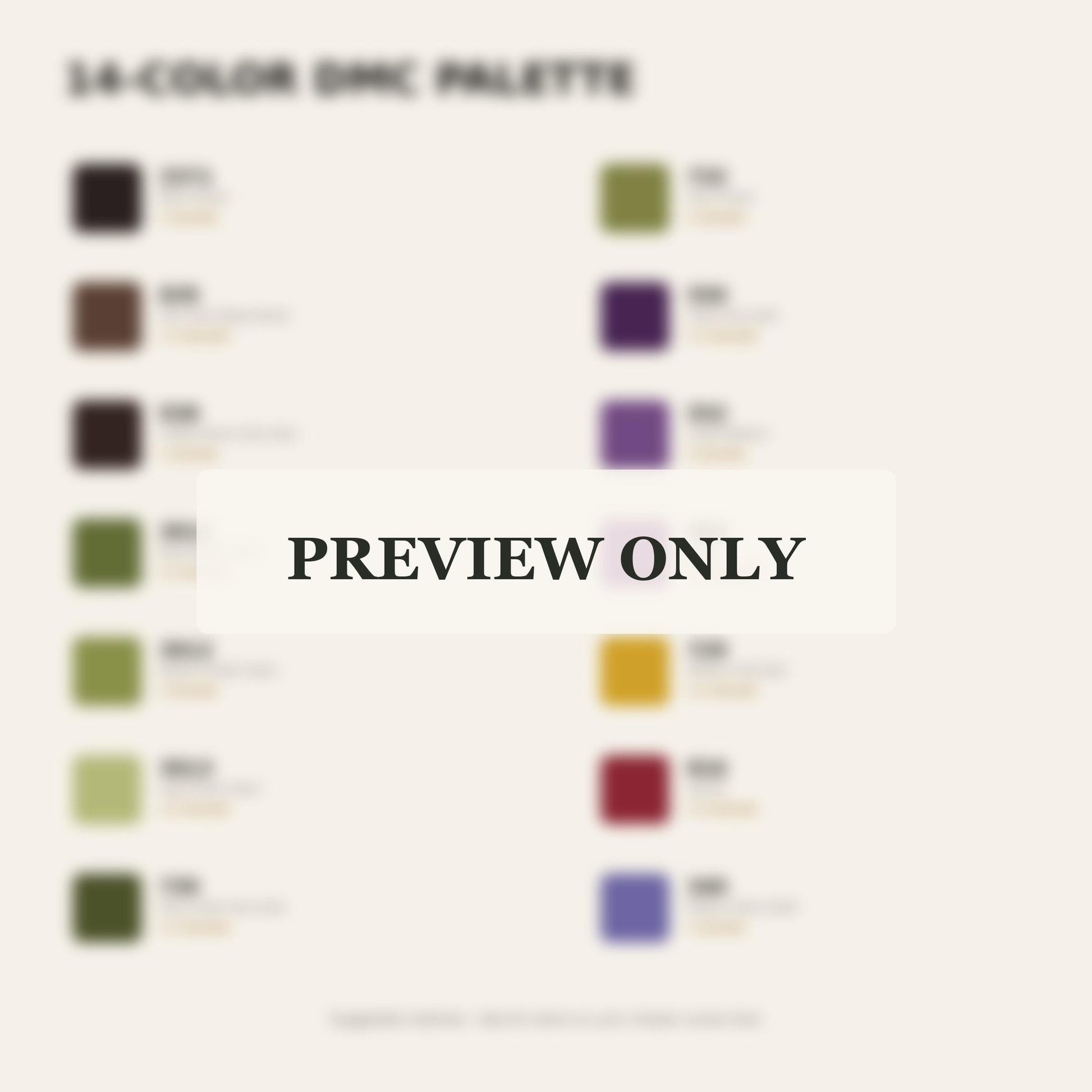 Woodland Violet Floor dmc colour palette preview for the digital hand embroidery pattern and stitch guide