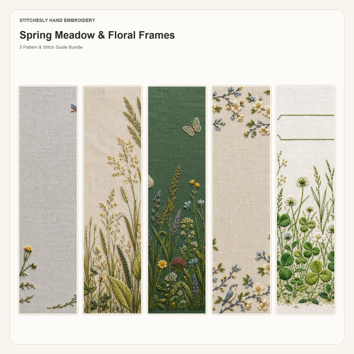 Spring Meadow & Floral Frames 5 hand embroidery pattern bundle cover