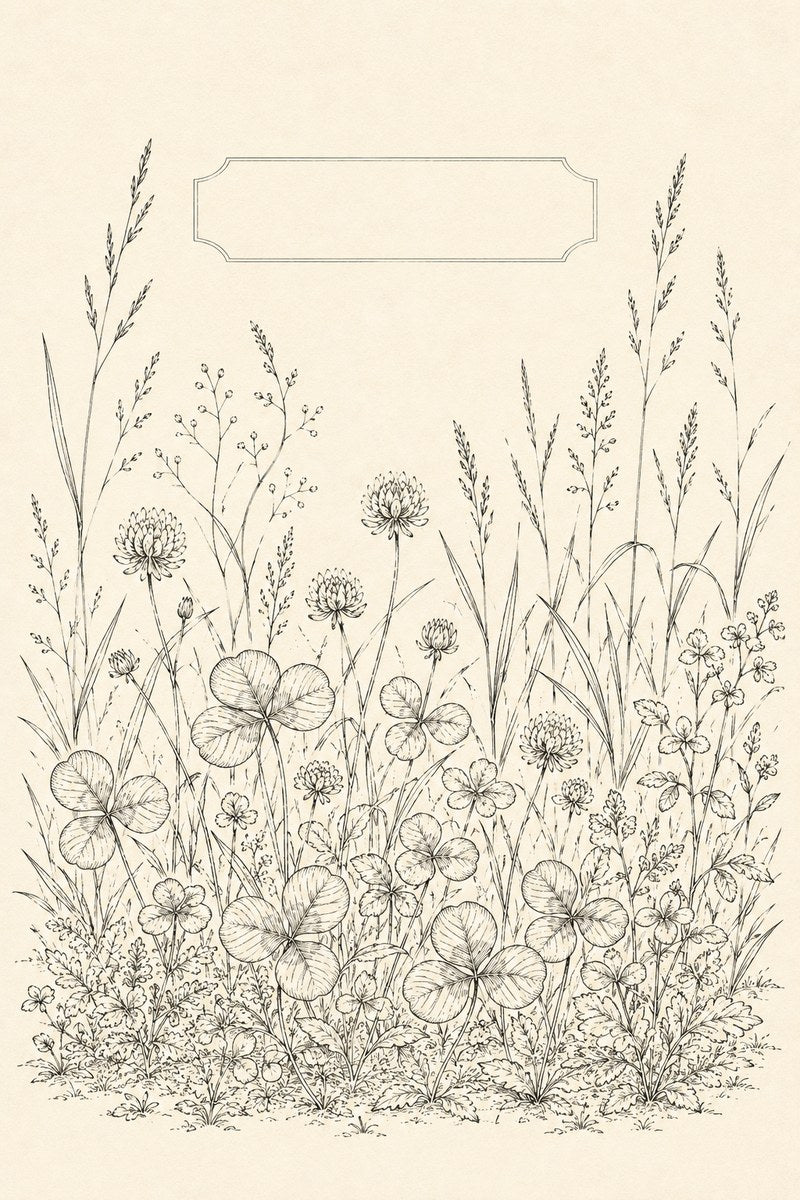 White Clover Meadow original botanical drawing and hand embroidery pattern reference