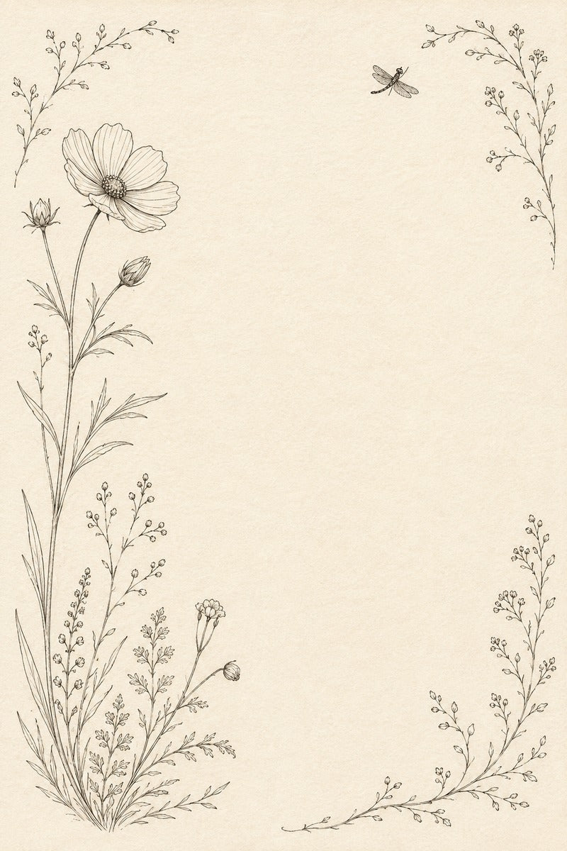 Wildflower Editorial Frame original botanical drawing and hand embroidery pattern reference