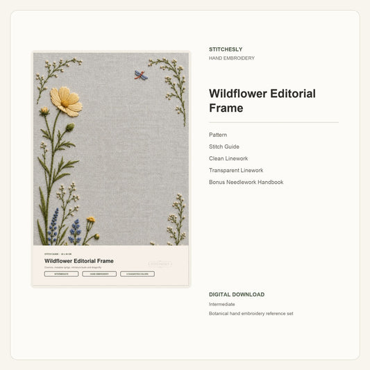 Wildflower Editorial Frame hand embroidery pattern and stitch guide digital cover preview
