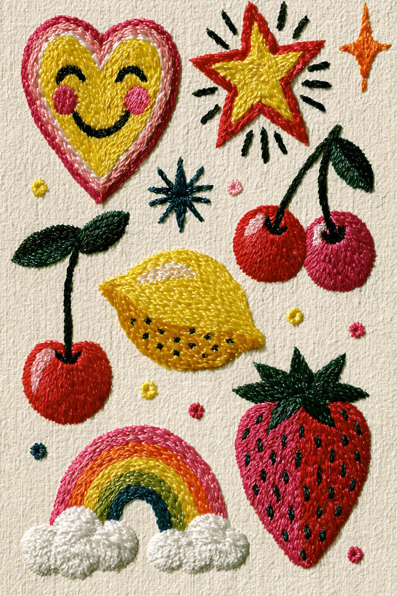 Hearts Stars Fruits And Cheerful from Color Pop Patches & Playful Motifs Book 5, a digital embroidery design reference for machine embroidery designs, embroidery patterns and embroidery design reference.