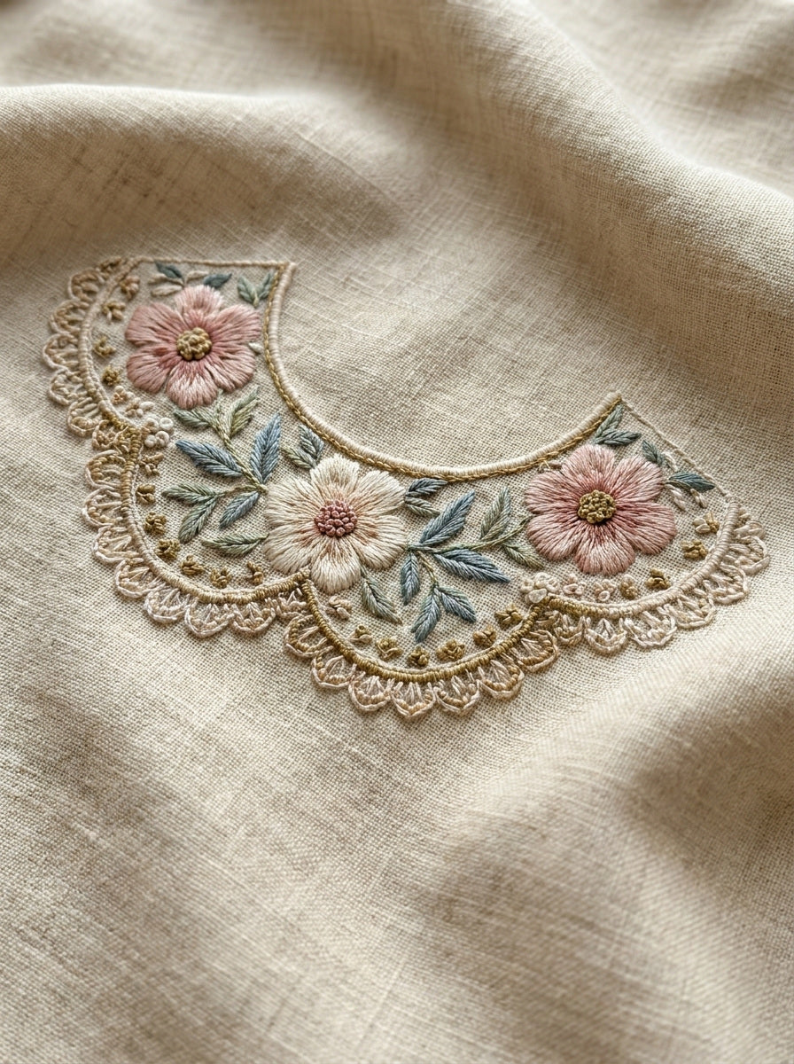 Heirloom Collar Library Plate Featuring from Necklines & Collars Embroidery Book 3, a digital embroidery design reference for machine embroidery designs, embroidery patterns and garment placement ideas.