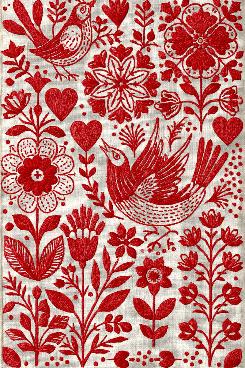 Heirloom Country Textile Library Plate from Folk Redwork & Country Florals Book 1, a digital embroidery design reference for machine embroidery designs, embroidery patterns and botanical and floral embroidery.