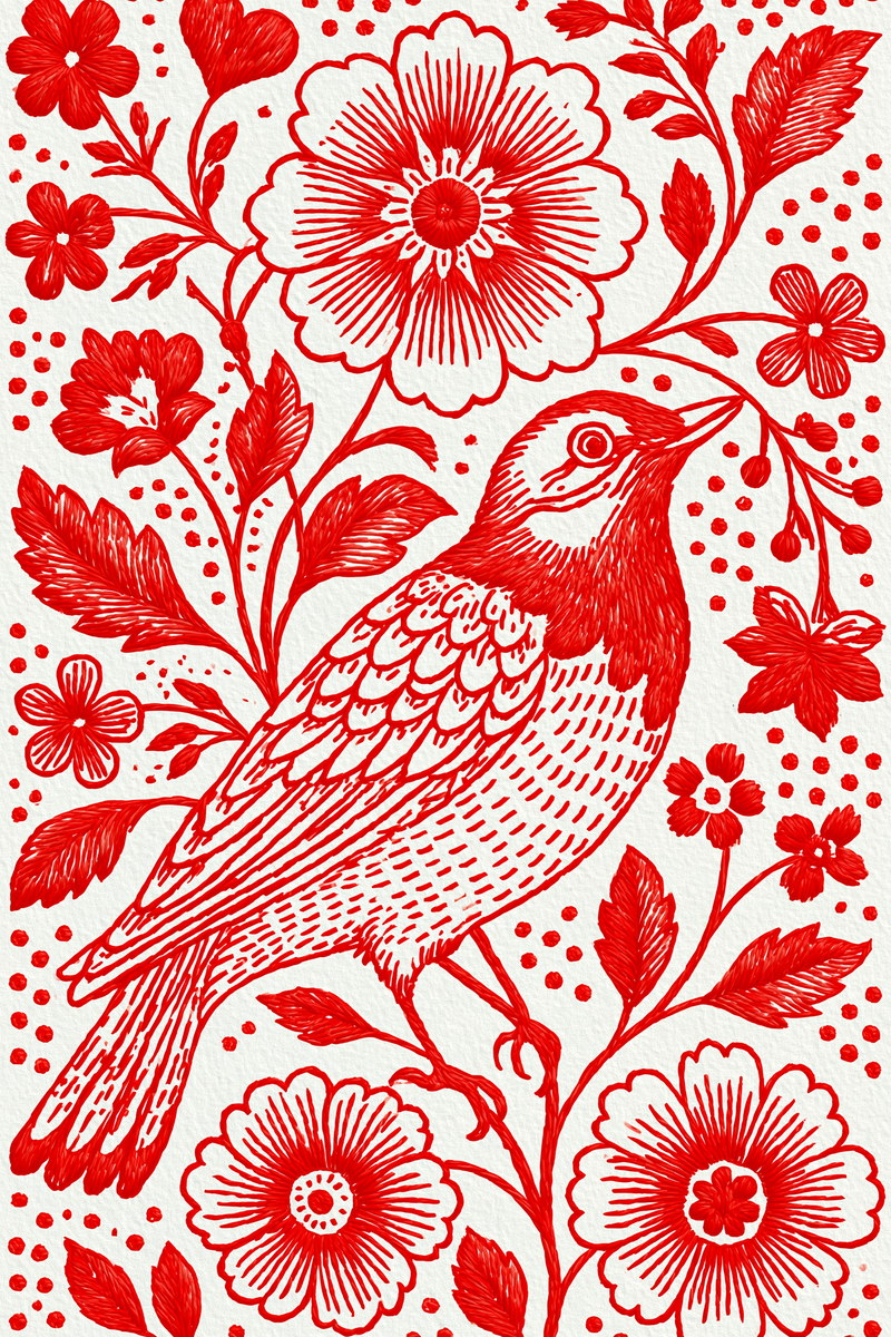 Heirloom Country Textile Library Plate from Folk Redwork & Country Florals Book 3, a digital embroidery design reference for machine embroidery designs, embroidery patterns and botanical and floral embroidery.