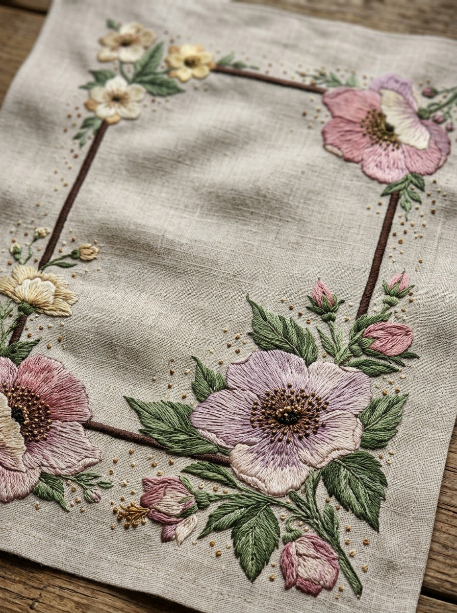 Heirloom Label Frame With Floral from Classic Frames & Borders Book 9, a digital embroidery design reference for machine embroidery designs, embroidery patterns and border and edge embroidery.