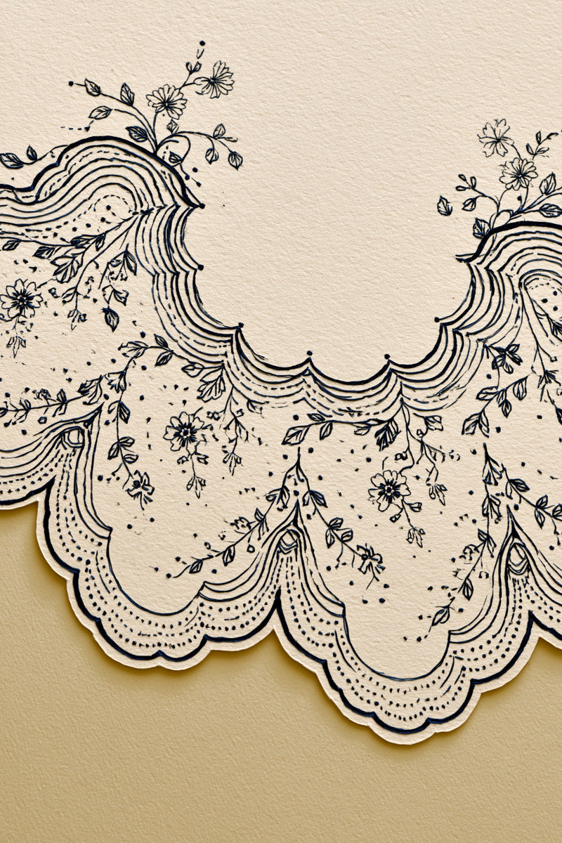 Heirloom Scalloped Collar Design Neckline from Necklines & Collars Embroidery Book 1, a digital embroidery design reference for machine embroidery designs, embroidery patterns and garment placement ideas.