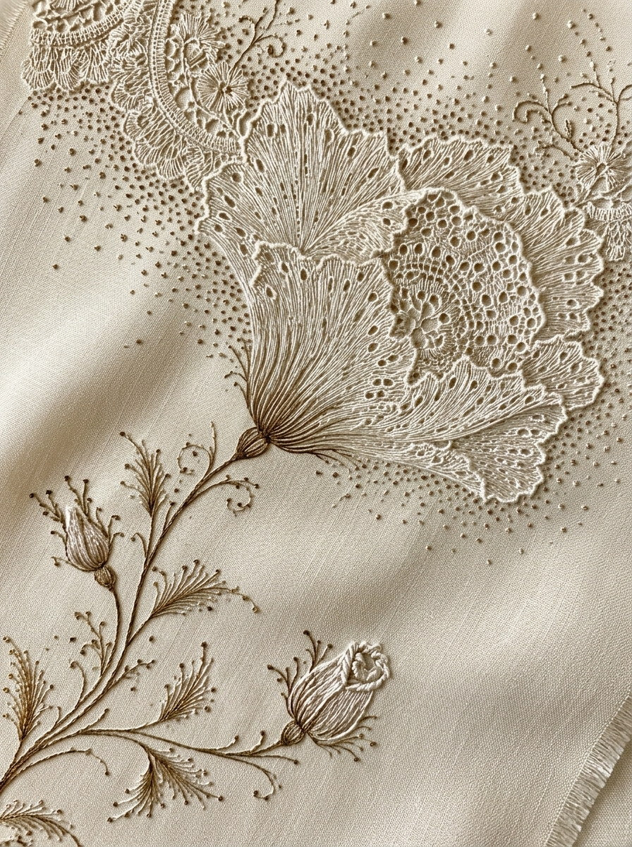 Heirloom Wedding Handkerchief Plate French from French Embroidery & La Broderie Blanche Book 4, a digital embroidery design reference for machine embroidery designs, embroidery patterns and lace and broderie details.