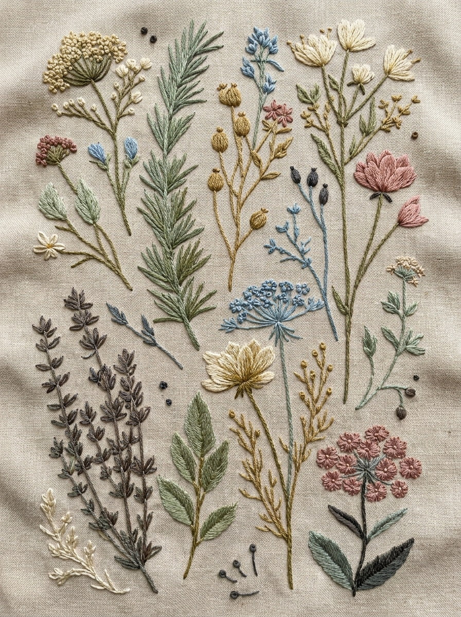 Herb And Meadow Filler Library 02 from Botanical Sprig Library Book 10, a digital embroidery design reference for machine embroidery designs, embroidery patterns and small motif and accent designs.
