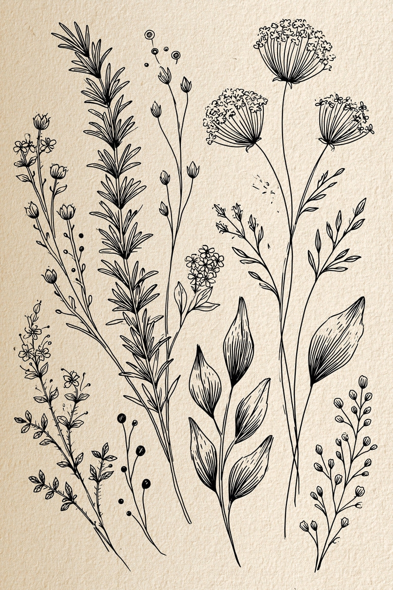 Herb And Meadow Filler Library from Botanical Sprig Library Book 1, a digital embroidery design reference for machine embroidery designs, embroidery patterns and small motif and accent designs.