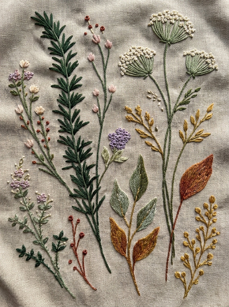Herb And Meadow Filler Library from Botanical Sprig Library Book 1, a digital embroidery design reference for machine embroidery designs, embroidery patterns and small motif and accent designs.