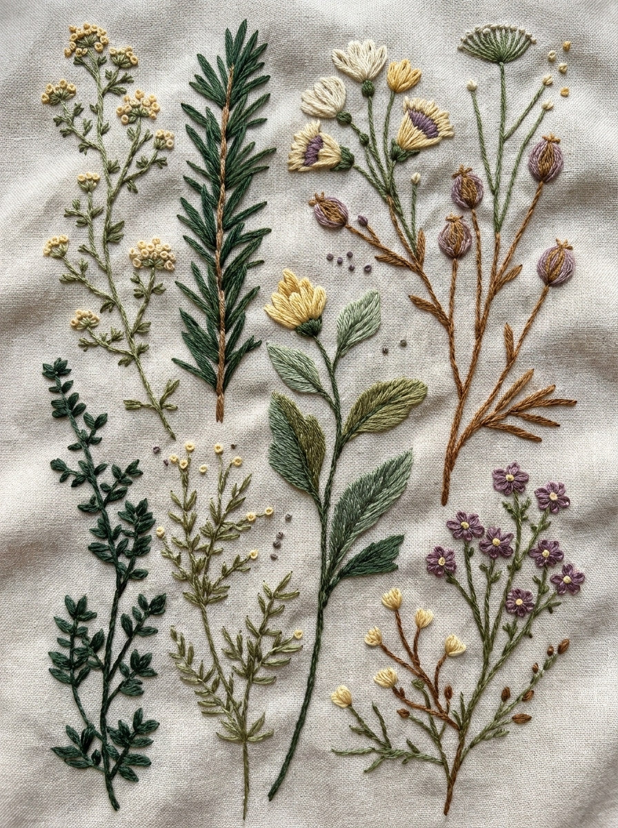 Herb And Meadow Filler Library from Botanical Sprig Library Book 10, a digital embroidery design reference for machine embroidery designs, embroidery patterns and small motif and accent designs.