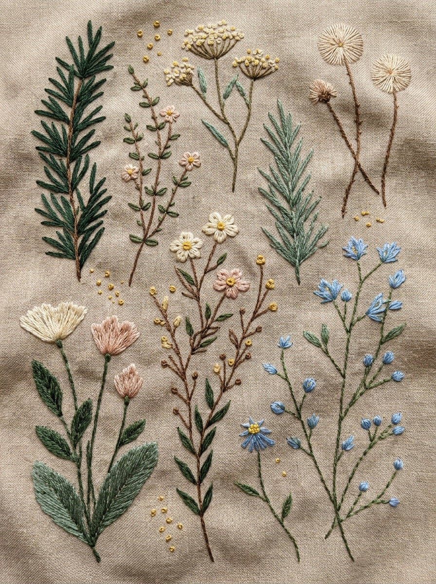 Herb And Meadow Filler Library from Botanical Sprig Library Book 8, a digital embroidery design reference for machine embroidery designs, embroidery patterns and small motif and accent designs.
