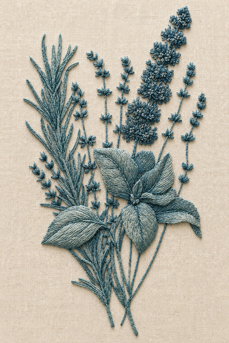 Herb Apron Pocket Motif 02 from Napkins, Table Runners & Kitchen Linens Book 1, a digital embroidery design reference for machine embroidery designs, embroidery patterns and border and edge embroidery.