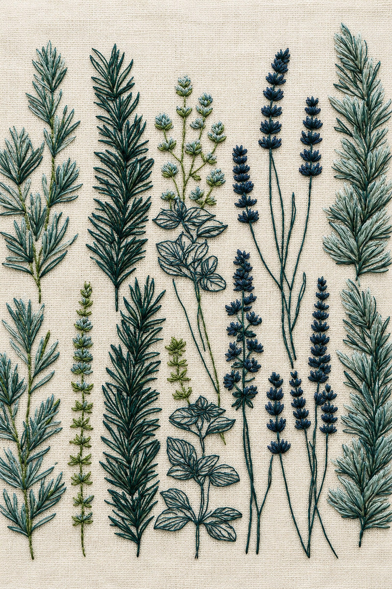 Herb Garden Towel Design 02 from Napkins, Table Runners & Kitchen Linens Book 1, a digital embroidery design reference for machine embroidery designs, embroidery patterns and border and edge embroidery.