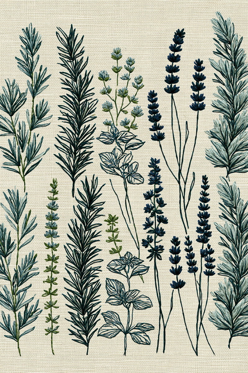 Herb Garden Towel Design from Napkins, Table Runners & Kitchen Linens Book 1, a digital embroidery design reference for machine embroidery designs, embroidery patterns and border and edge embroidery.