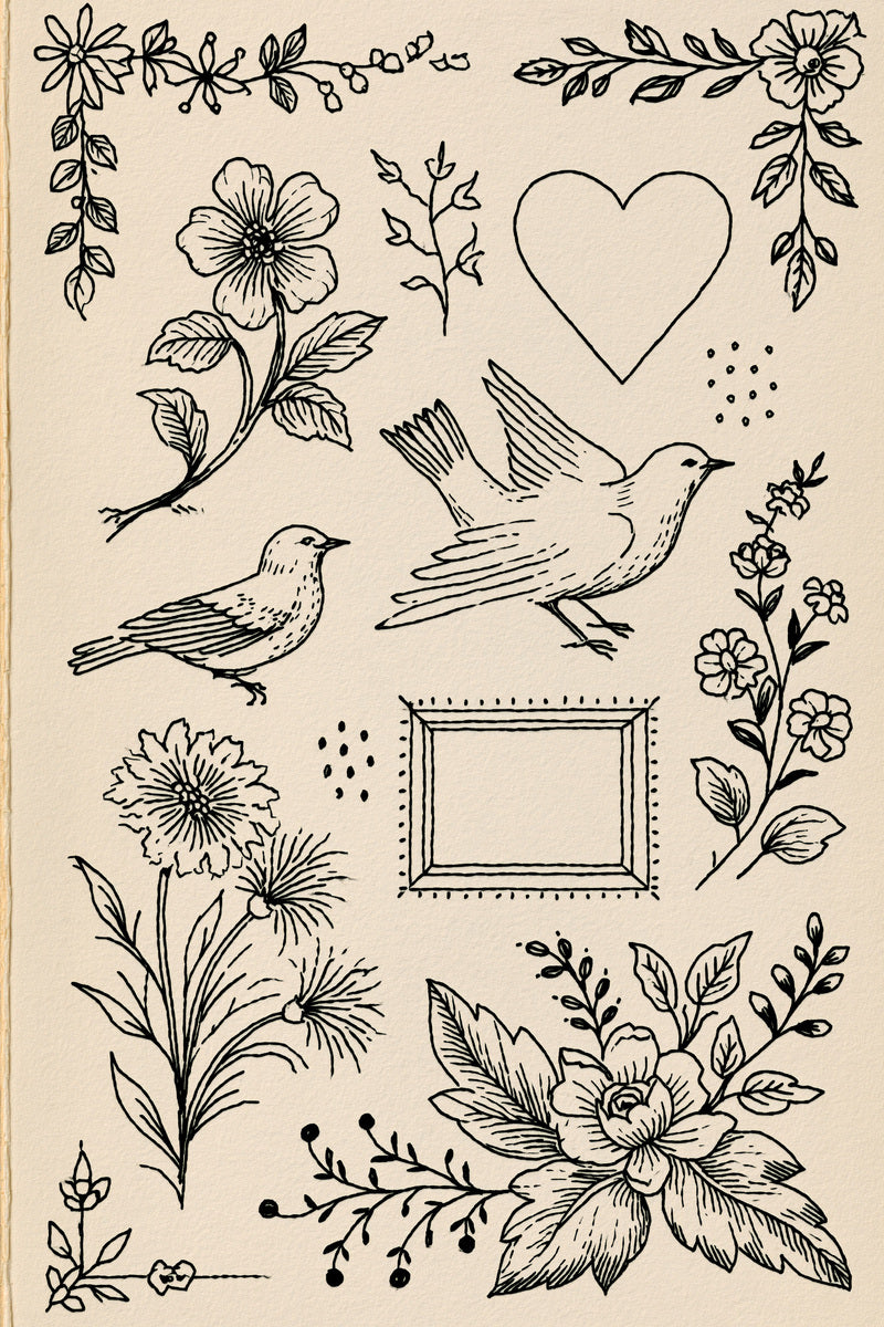 Home Linen Outline Library Plate from Backstitch & Outline Designs Book 2, a digital embroidery design reference for machine embroidery designs, embroidery patterns and linen and home textile projects.