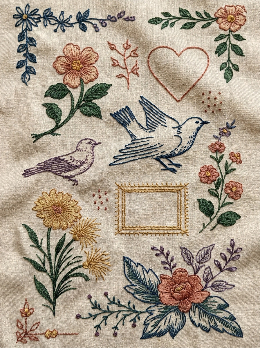 Home Linen Outline Library Plate from Backstitch & Outline Designs Book 2, a digital embroidery design reference for machine embroidery designs, embroidery patterns and linen and home textile projects.
