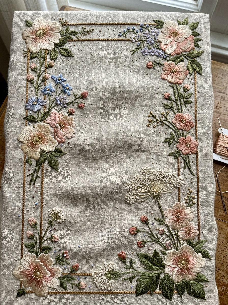 Home Textile Floral Frame Classic from Classic Frames & Borders Book 5, a digital embroidery design reference for machine embroidery designs, embroidery patterns and border and edge embroidery.