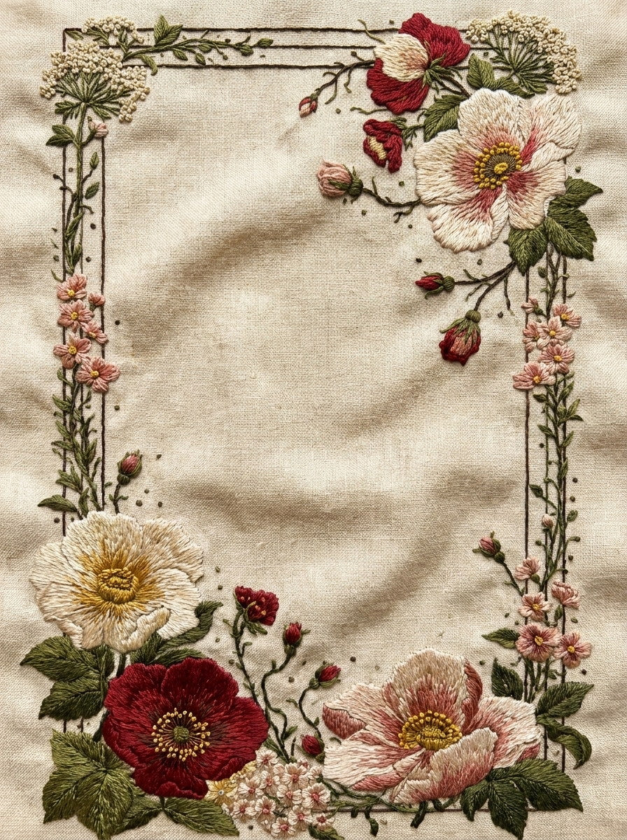 Home Textile Floral Frame Classic from Classic Frames & Borders Book 10, a digital embroidery design reference for machine embroidery designs, embroidery patterns and border and edge embroidery.