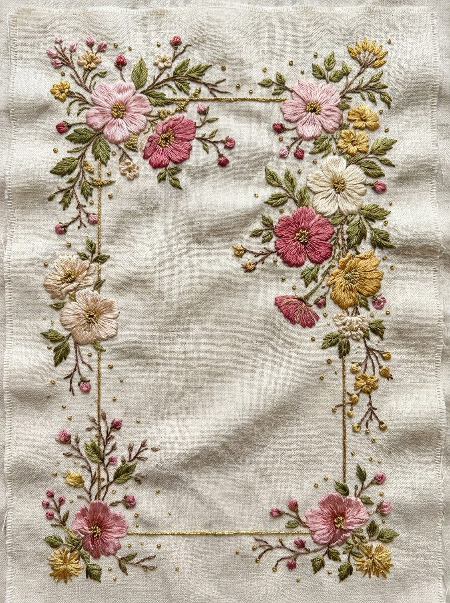 Home Textile Floral Frame Classic from Classic Frames & Borders Book 7, a digital embroidery design reference for machine embroidery designs, embroidery patterns and border and edge embroidery.