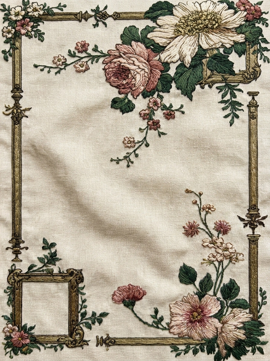 Home Textile Frame Library Plate from Classic Frames & Borders Book 3, a digital embroidery design reference for machine embroidery designs, embroidery patterns and border and edge embroidery.
