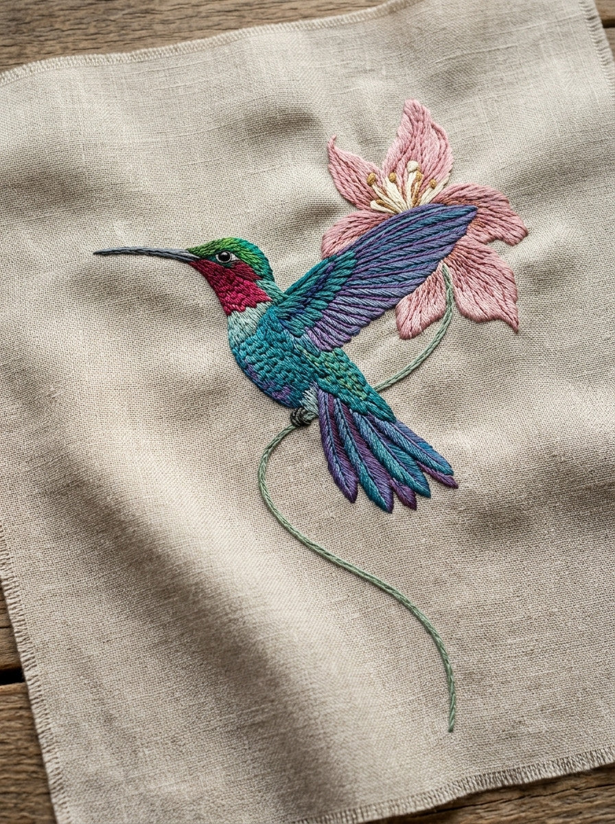 Hummingbird And Flower Motif Birds from Birds Embroidery Book 3, a digital embroidery design reference for machine embroidery designs, embroidery patterns and botanical and floral embroidery.