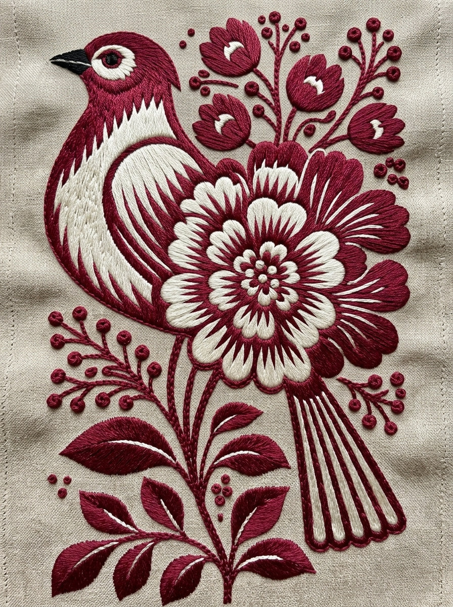 Hungarian Floral Bird Motif Birds from Birds Embroidery Book 1, a digital embroidery design reference for machine embroidery designs, embroidery patterns and botanical and floral embroidery.