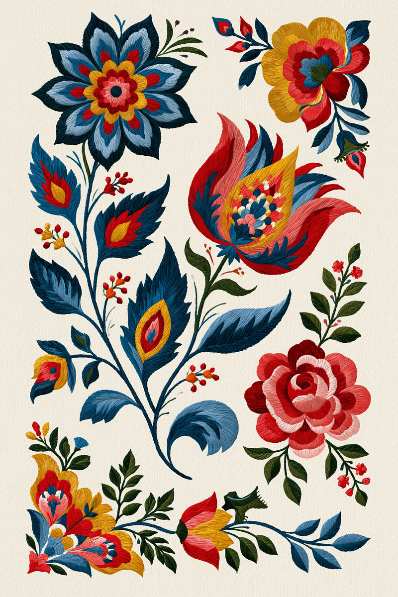 Hungarian Floral Motif Set from Hungarian & Slavic Embroidery Motifs Book 3, a digital embroidery design reference for machine embroidery designs, embroidery patterns and botanical and floral embroidery.