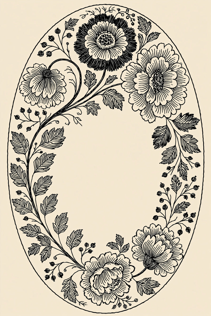 Hungarian Floral Oval Frame from Hungarian & Slavic Embroidery Motifs Book 1, a digital embroidery design reference for machine embroidery designs, embroidery patterns and frames and monogram spaces.