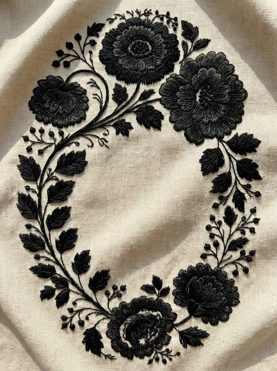Hungarian Floral Oval Frame from Hungarian & Slavic Embroidery Motifs Book 1, a digital embroidery design reference for machine embroidery designs, embroidery patterns and frames and monogram spaces.