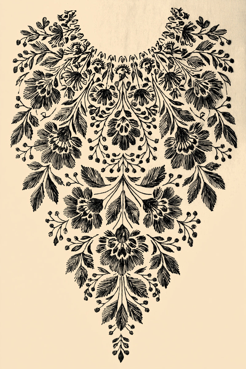 Hungarian Folk Dress Yoke from Hungarian & Slavic Embroidery Motifs Book 2, a digital embroidery design reference for machine embroidery designs, embroidery patterns and garment placement ideas.
