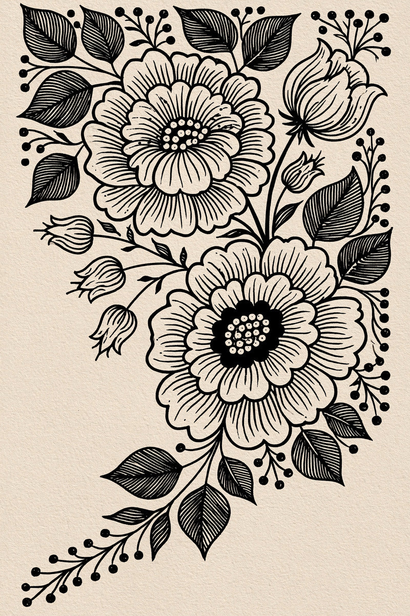 Hungarian Napkin Corner from Hungarian & Slavic Embroidery Motifs Book 3, a digital embroidery design reference for machine embroidery designs, embroidery patterns and corner embroidery.