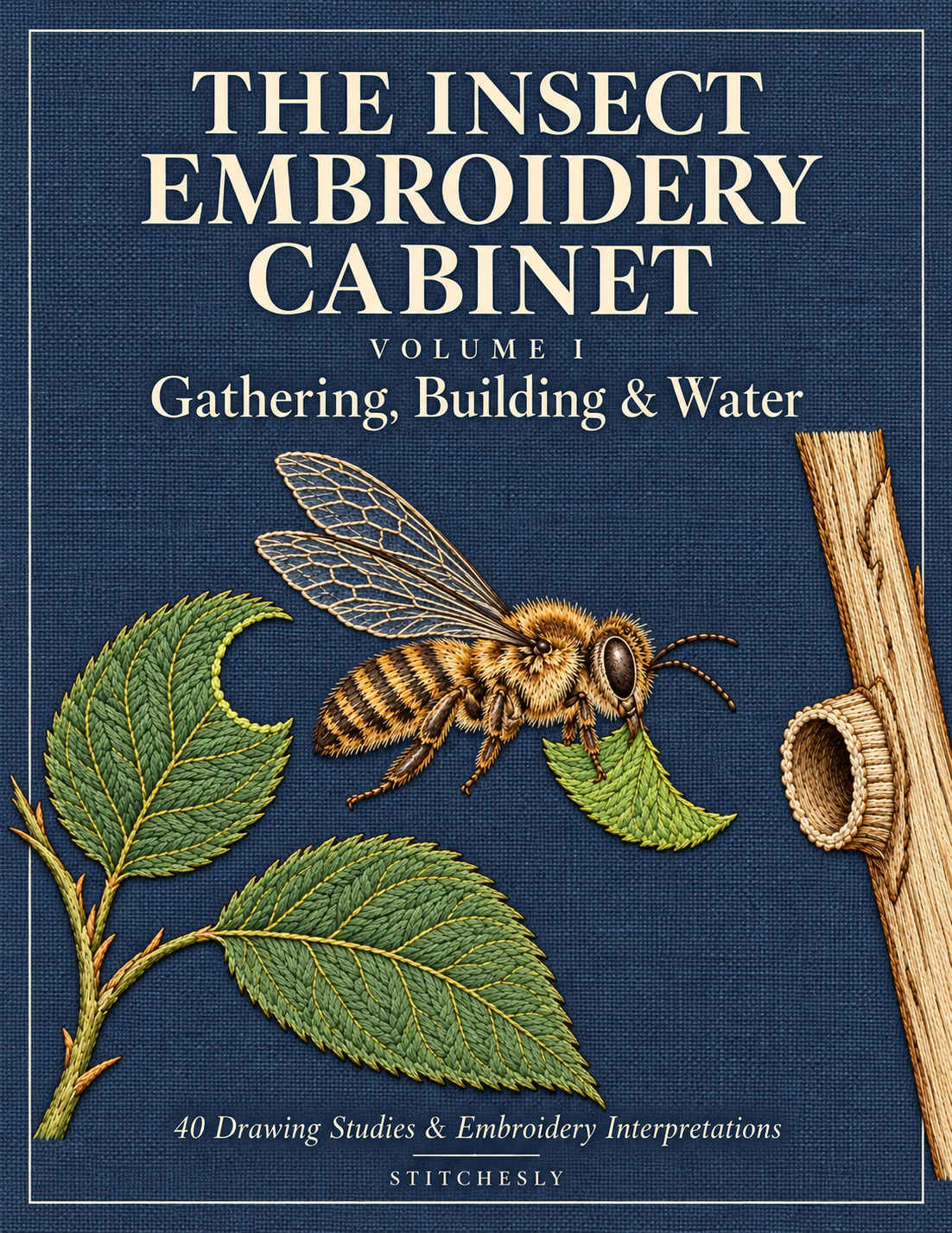The Insect Embroidery Cabinet Volume I, front cover. Gathering, Building and Water.