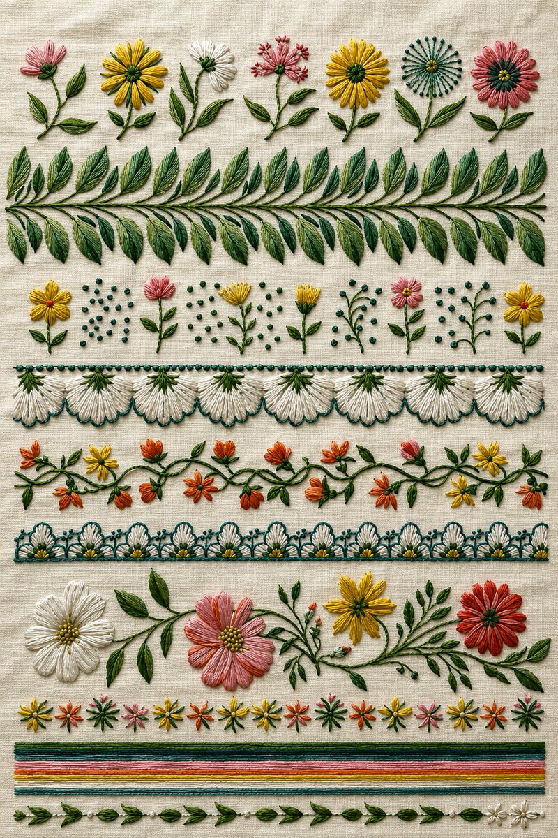 Interchangeable Border And Repeat Unit 1 from Modular & Combine Friendly Embroidery Systems - Book 2, a machine embroidery design reference.
