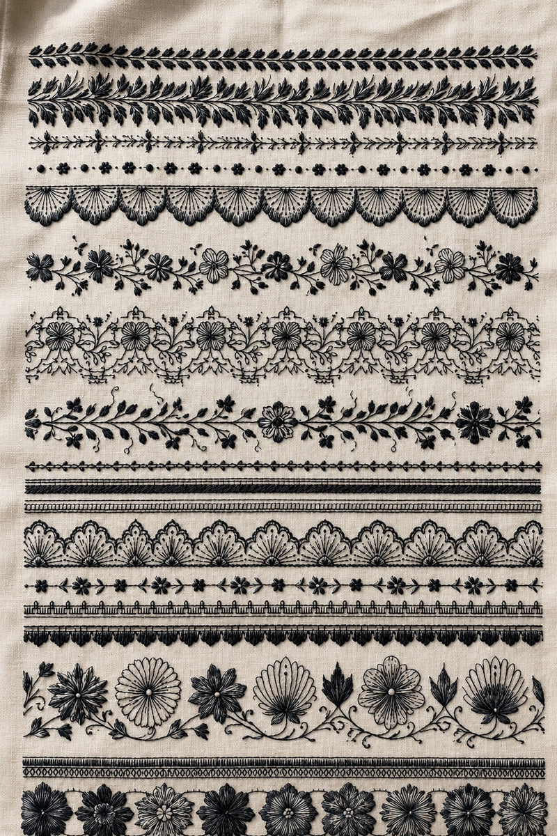 Interchangeable Borders And Repeat Units 1 from Modular & Combine Friendly Embroidery Systems Book 3, a digital embroidery design reference for machine embroidery designs, embroidery patterns and border and edge embroidery.