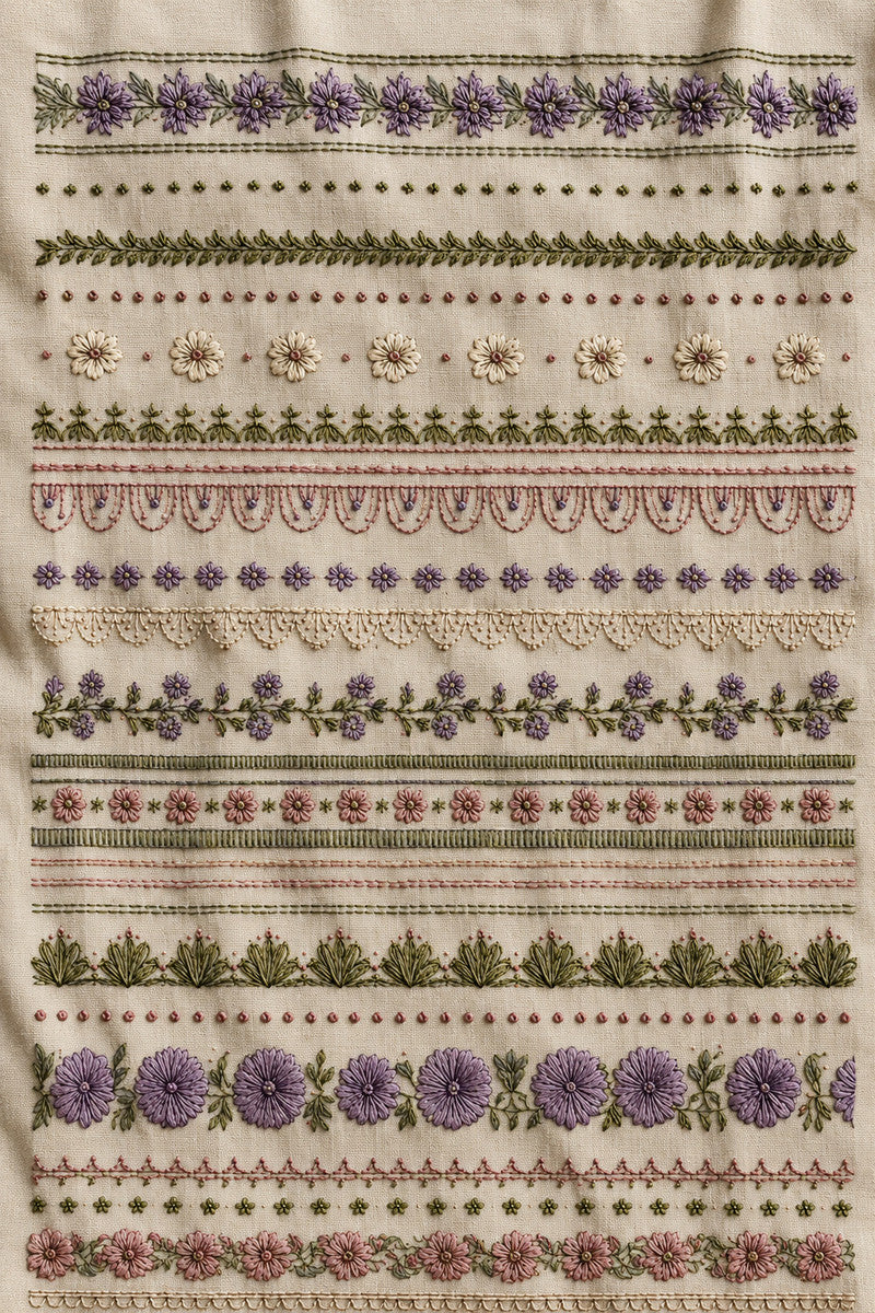 Interchangeable Borders And Repeat Units 1 from Modular & Combine Friendly Embroidery Systems Book 4, a digital embroidery design reference for machine embroidery designs, embroidery patterns and border and edge embroidery.