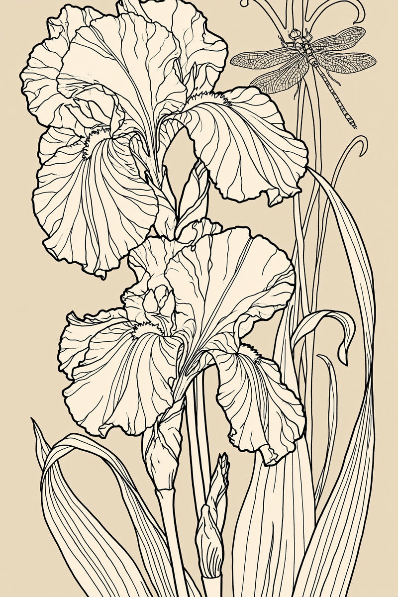 Iris And Dragonfly Vertical Design 02 from Art Nouveau Needlework Book 3, a digital embroidery design reference for machine embroidery designs, embroidery patterns and embroidery design reference.