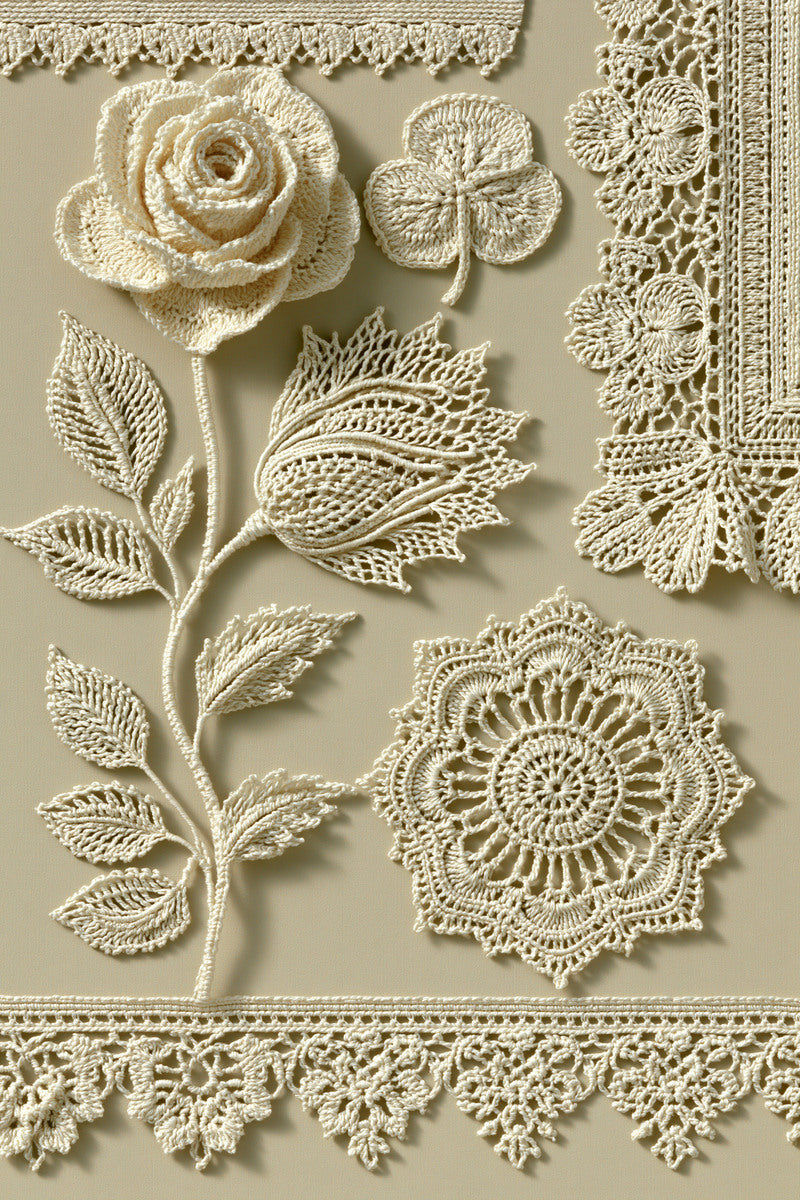 Irish Lace Crochet Border Collection from Crochet Lace Borders & Edgings Book 2, a digital embroidery design reference for machine embroidery designs, embroidery patterns and border and edge embroidery.