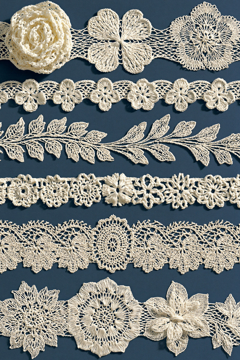 Irish Lace Crochet Border Collection from Crochet Lace Borders & Edgings Book 4, a digital embroidery design reference for machine embroidery designs, embroidery patterns and border and edge embroidery.