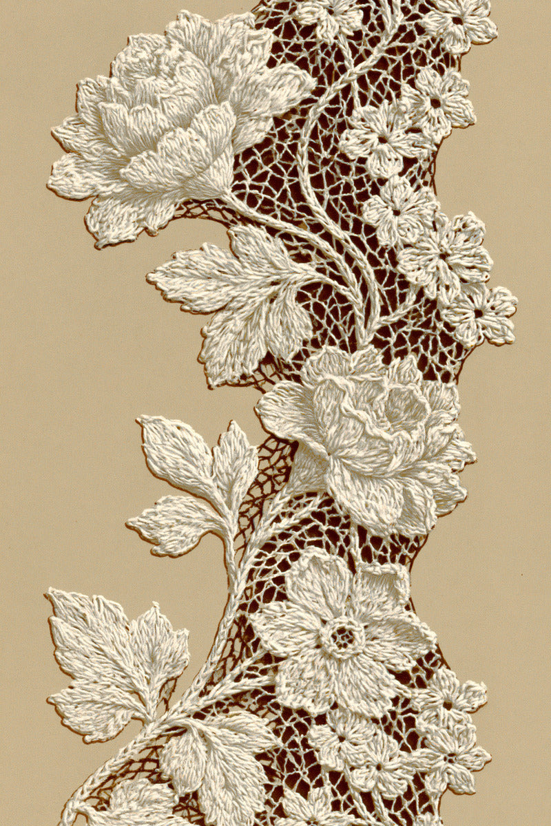Irish Lace Inspired Floral Border from Crochet Lace Borders & Edgings Book 4, a digital embroidery design reference for machine embroidery designs, embroidery patterns and border and edge embroidery.