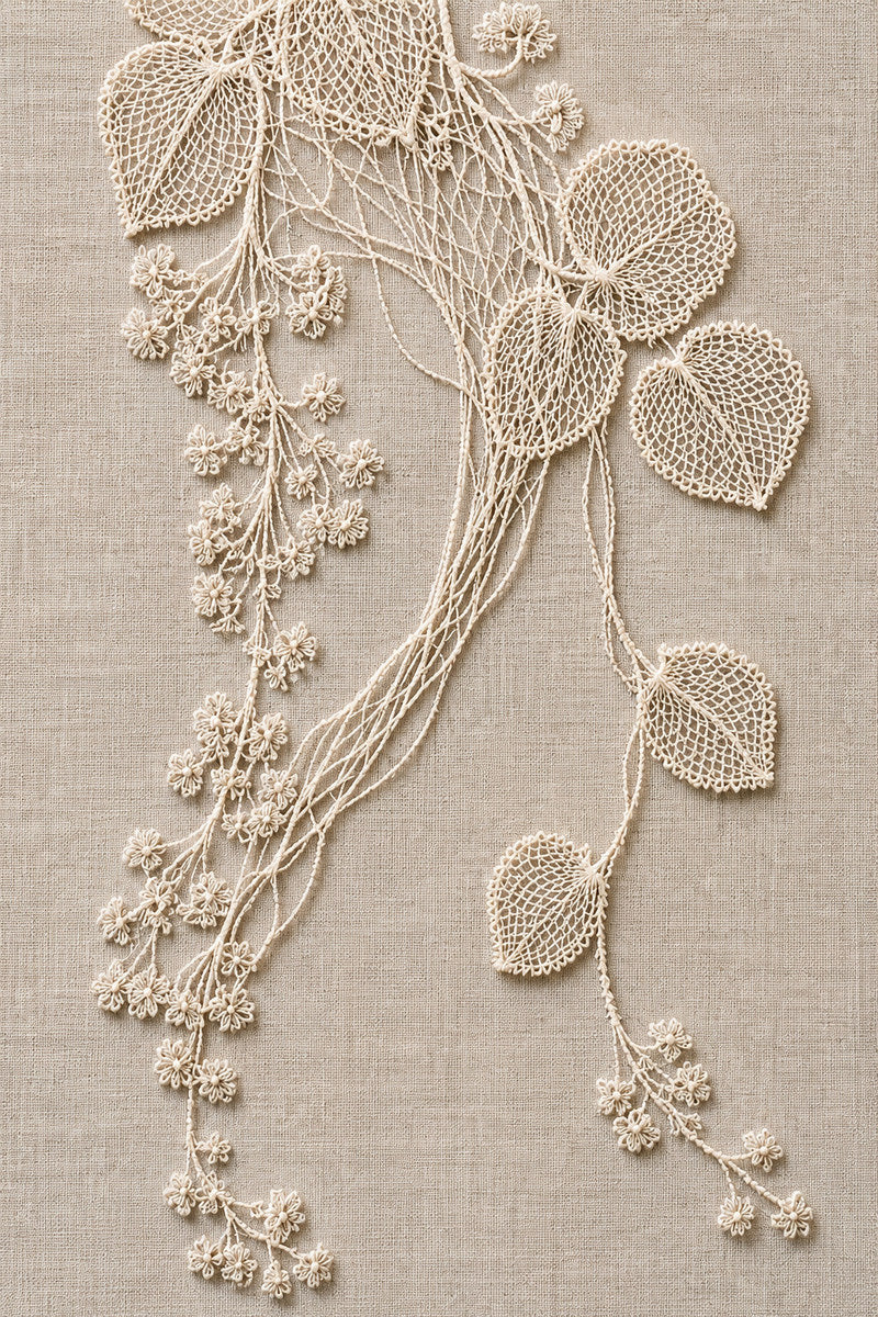 Irish Lace Vine Motif 1 from Lace Embroidery & Broderie Designs Book 3, a digital embroidery design reference for machine embroidery designs, embroidery patterns and lace and broderie details.