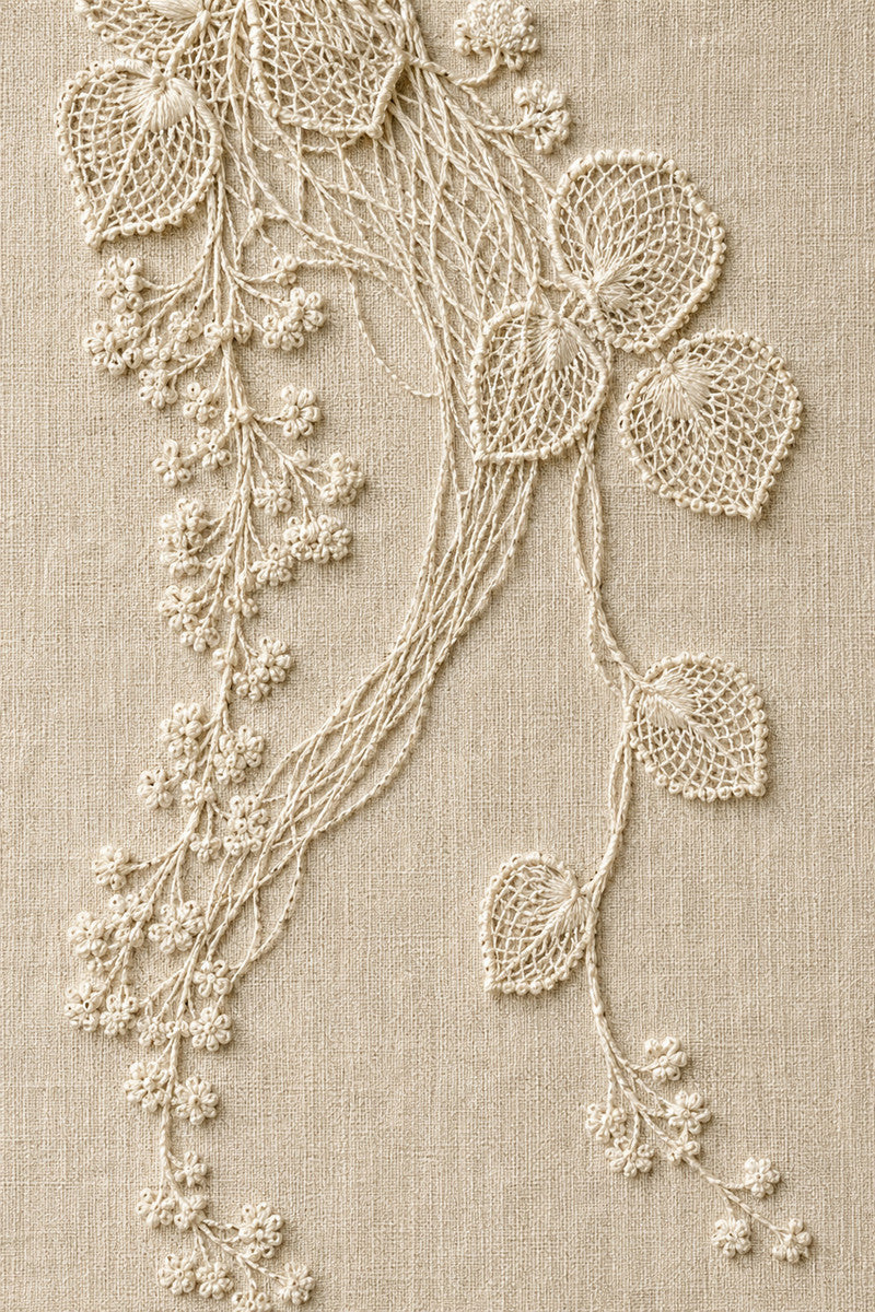 Irish Lace Vine Motif 2 from Lace Embroidery & Broderie Designs Book 3, a digital embroidery design reference for machine embroidery designs, embroidery patterns and lace and broderie details.