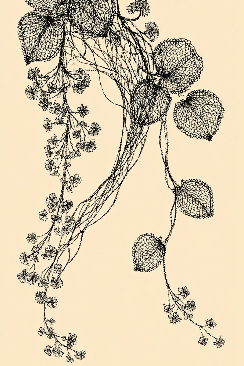 Irish Lace Vine Motif from Lace Embroidery & Broderie Designs Book 3, a digital embroidery design reference for machine embroidery designs, embroidery patterns and lace and broderie details.