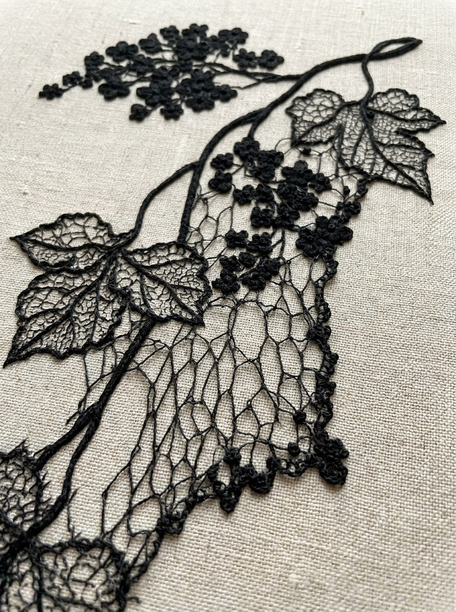 Irish Lace Vine Motif from Lace Embroidery & Broderie Designs Book 2, a digital embroidery design reference for machine embroidery designs, embroidery patterns and lace and broderie details.